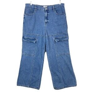 Forever 21+ Cargo Jeans Women 18 Plus Size Utility Ultra Wide Leg Baggy Y2K READ
